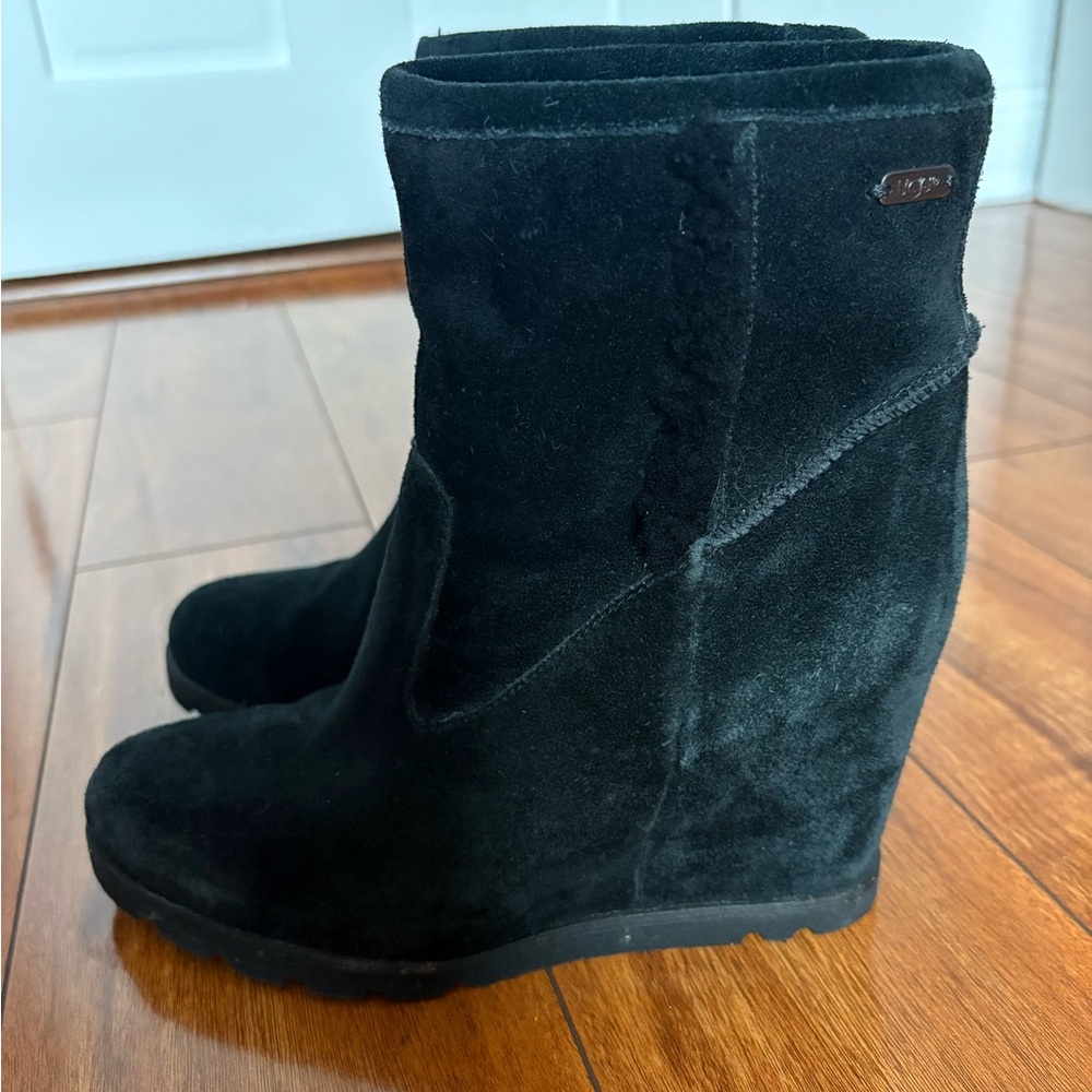 UGG Black Suede Wedge Boots